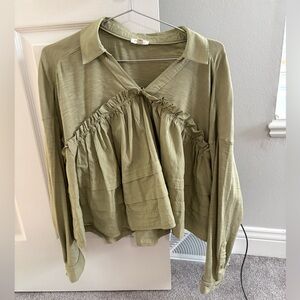 Anthropologie Babydoll Collared Longsleeve